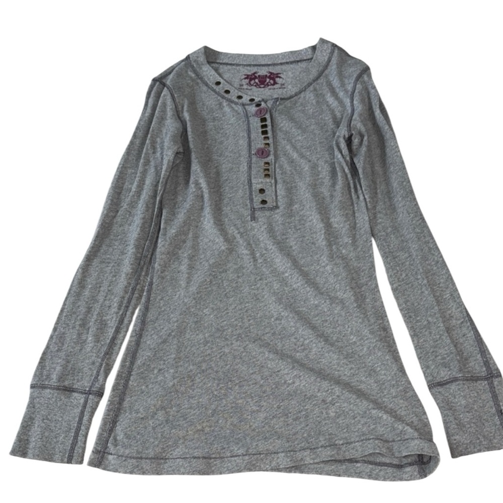 Vintage Y2K Free People Gray Long Sleeve Henley Top Size Medium